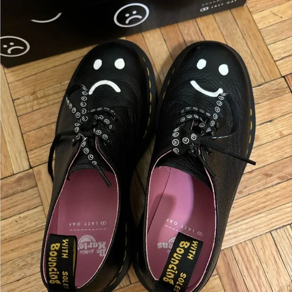 Dr. Martens and Lazy Oaf Black Shoes with happy and sad faces - Picture 2 of 5